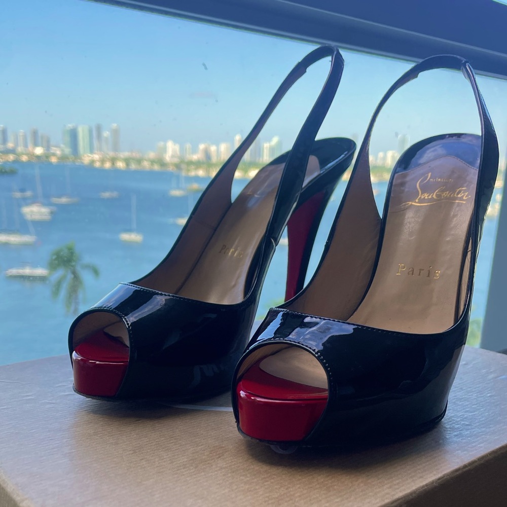 Christian Louboutin Prive 120 Open Toe Pump Heels - size 37 1/2 AUTHENTIC black